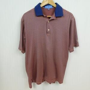 Fairway‎ & Greene Pureformance Polo Shirt Sz L Coral Pink Blue Striped Knit Golf
